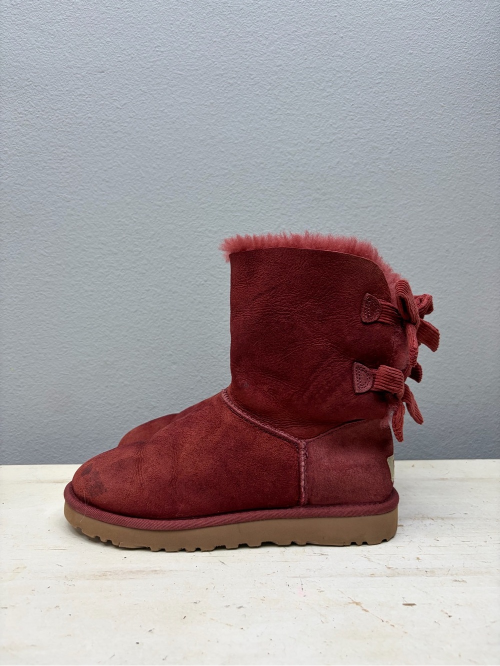 Ugg Red Suede Bailey Bow Boots Size 7